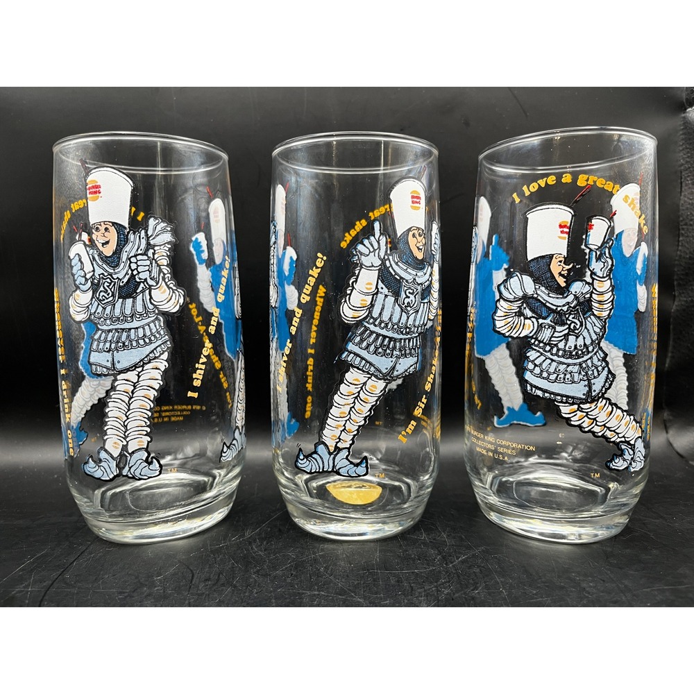 Burger King Collectible Glasses Set of‎ 3 Vintage 1979 16 oz. Sir Shake A Lot